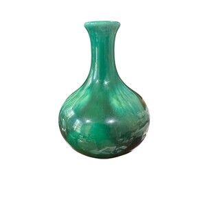 MCM Vintage M.C.I Japan Green Drip Glaze Vase Footed Base Original Sticker